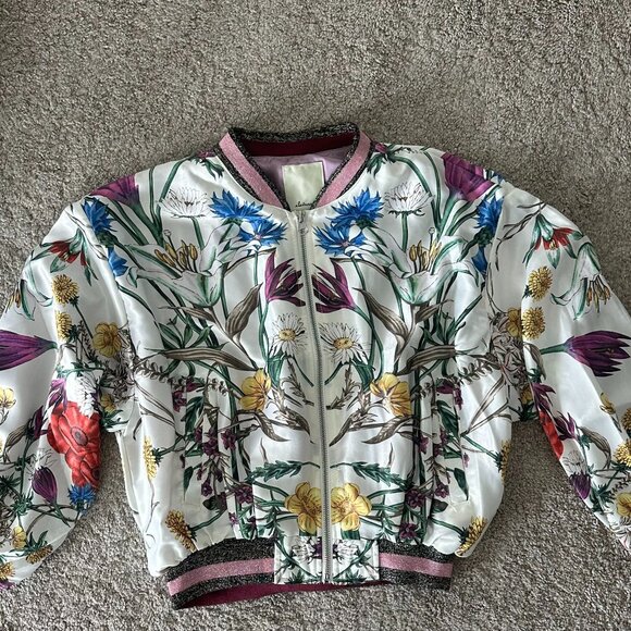 Anthropologie Jackets & Blazers - Anthropologie Floral Bomber Jacket | Size S/M Oversized Fit | Satin Zip Up